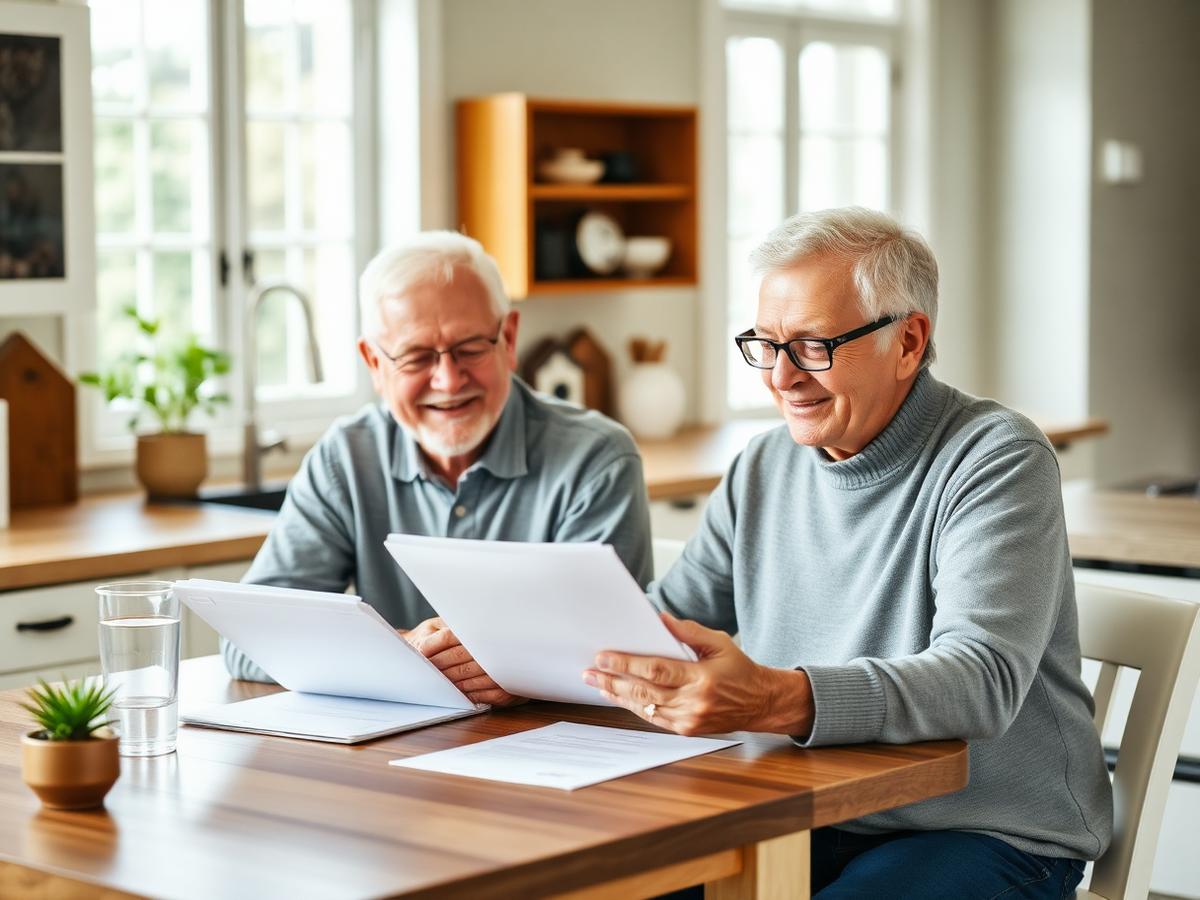 Senior couple discussing policy options at home